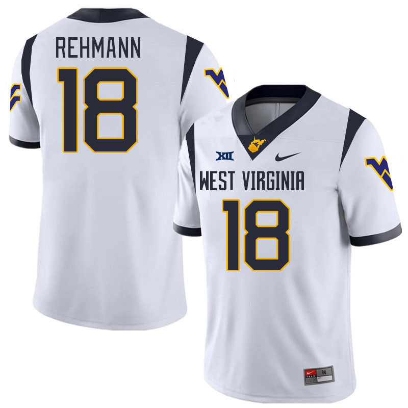 #18 Brandon Rehmann West Virginia Mountaineers College 2024 New Uniforms Football Jerseys Stitched Sale-White